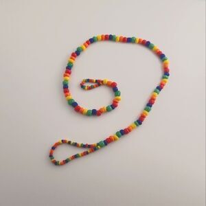 Colorful Beaded Rainbow Bracelet Ring Combo